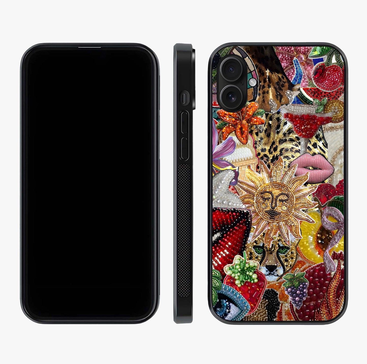 Beaded Fashion Jungle Glass Case displayed upright for full design visibility and premium finish.