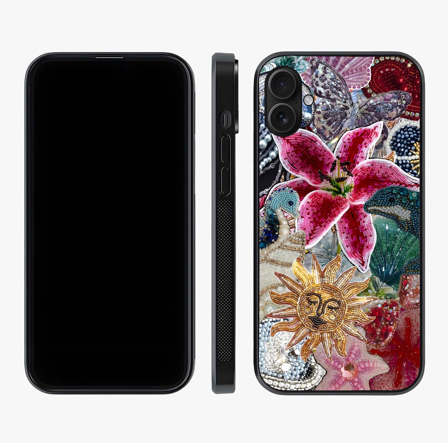 Beaded Garden Fantasy Glass Case displayed upright for full design visibility and premium finish.