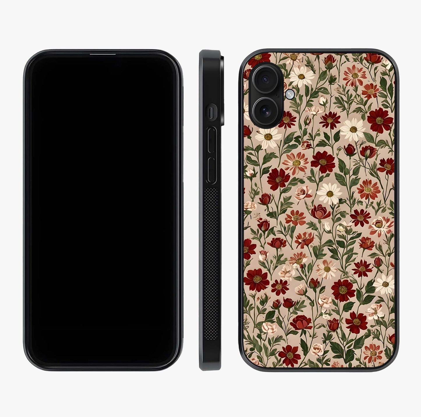 Biege Flower With Leaf Glass Case displayed upright for full design visibility and premium finish.