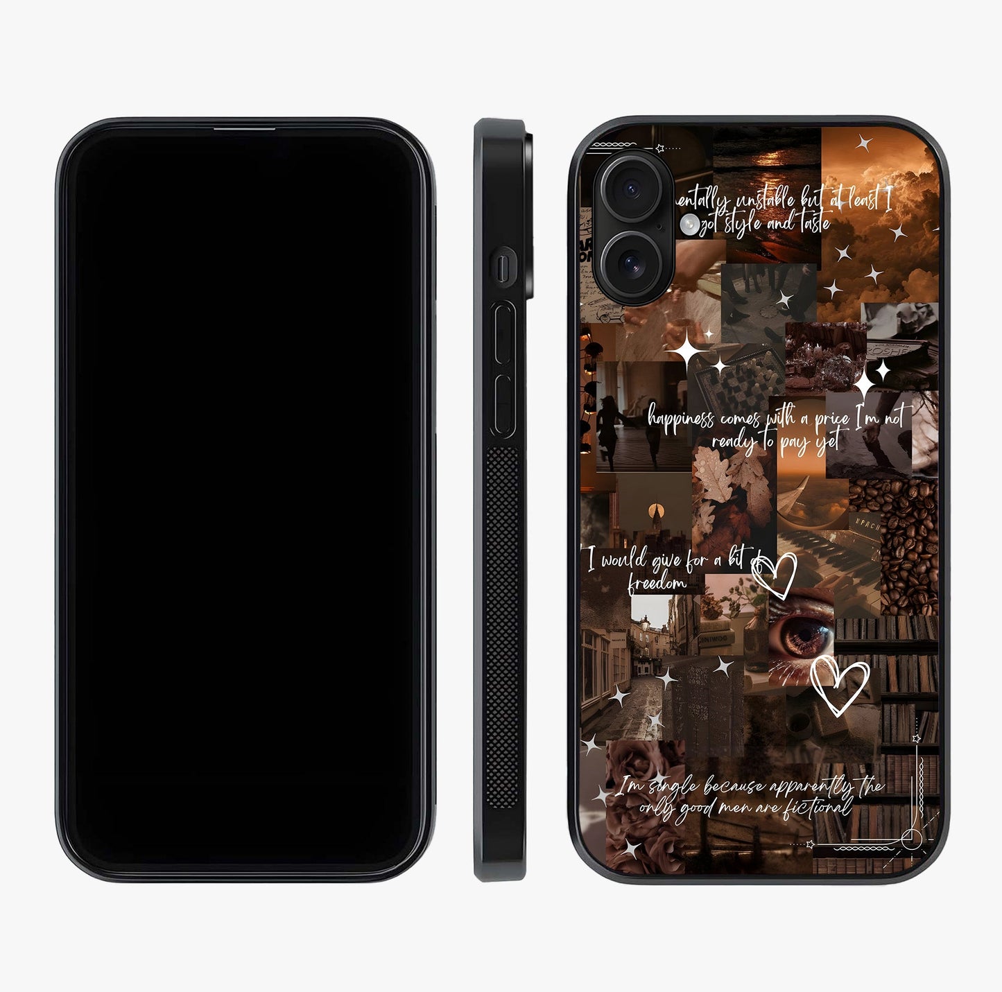 Bittersweet Aesthetic Chaos Glass Case displayed upright for full design visibility and premium finish.
