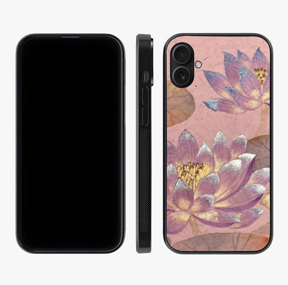 Blossom Mist Lotus Glass Case displayed upright for full design visibility and premium finish.
