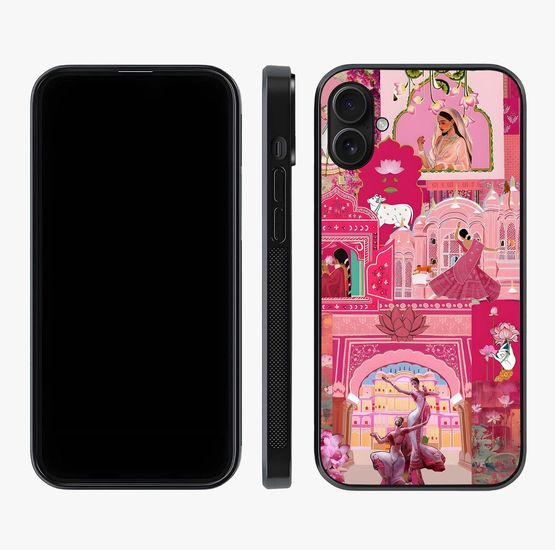Blossoms Of Rajasthan Glass Case displayed upright for full design visibility and premium finish.