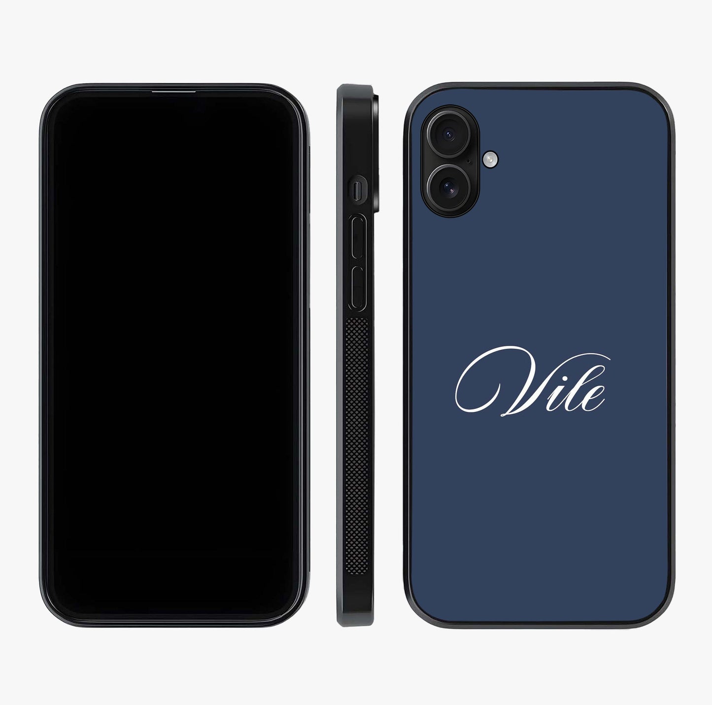 Blue Background Personalized Custom Name Glass Case displayed upright for full design visibility and premium finish.