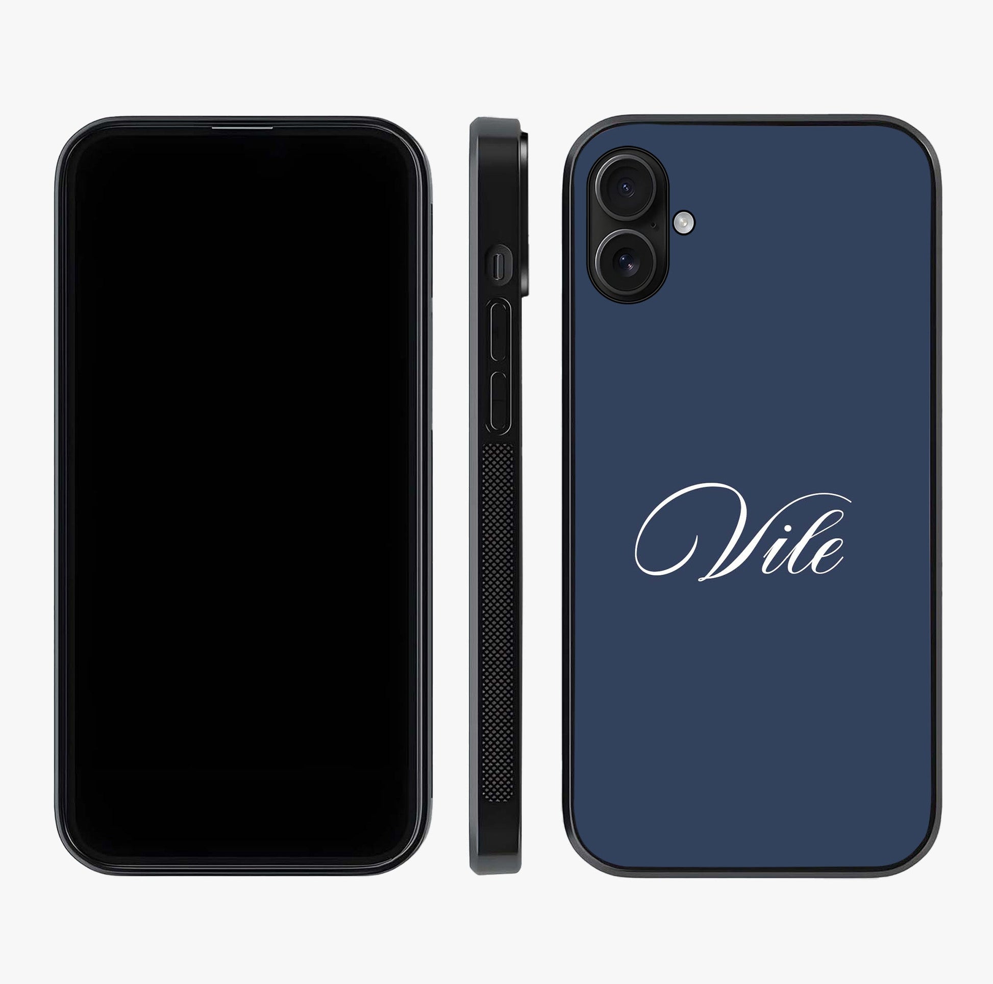 Blue Background Personalized Custom Name Glass Case displayed upright for full design visibility and premium finish.