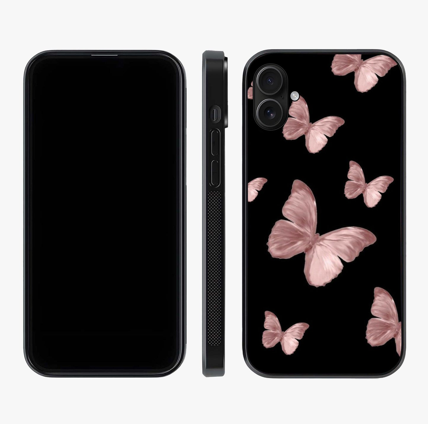 Butterfly Pattern Glass Case displayed upright for full design visibility and premium finish.