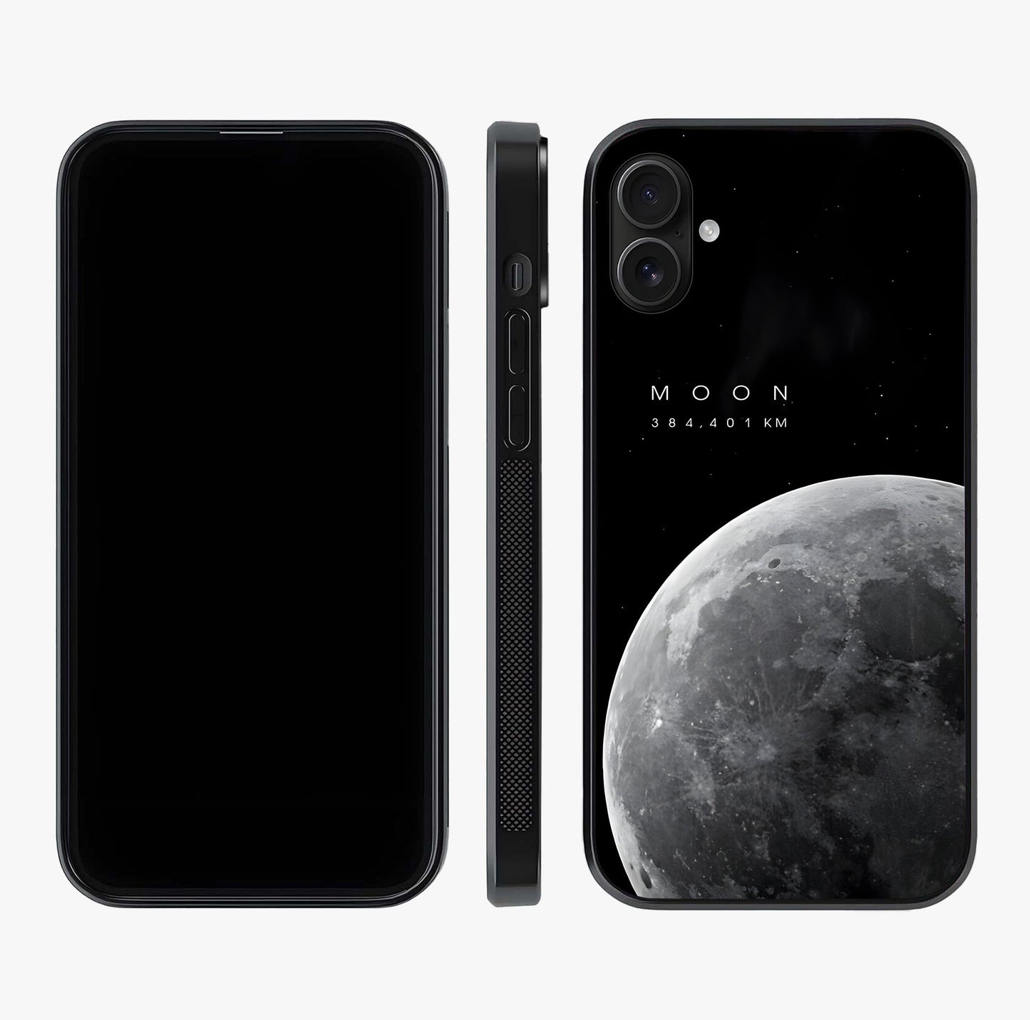 Cosmic Moon Glow Glass Case displayed upright for full design visibility and premium finish.