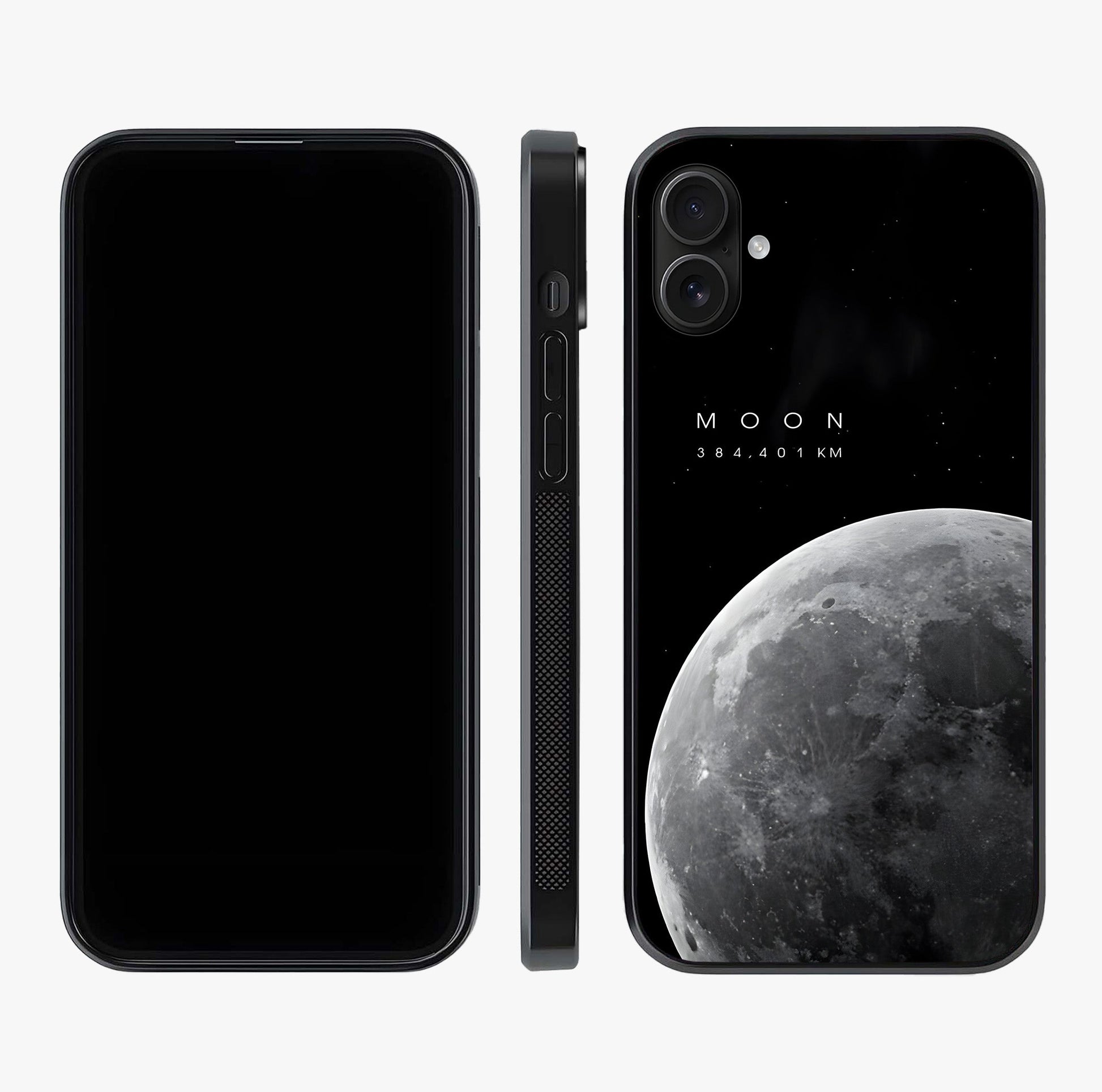 Cosmic Moon Glow Glass Case displayed upright for full design visibility and premium finish.