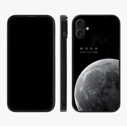 Cosmic Moon Glow Glass Case displayed upright for full design visibility and premium finish.