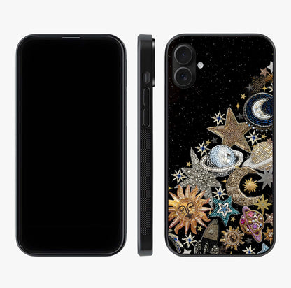 Cosmic Sparkle Dreams Glass Case displayed upright for full design visibility and premium finish.