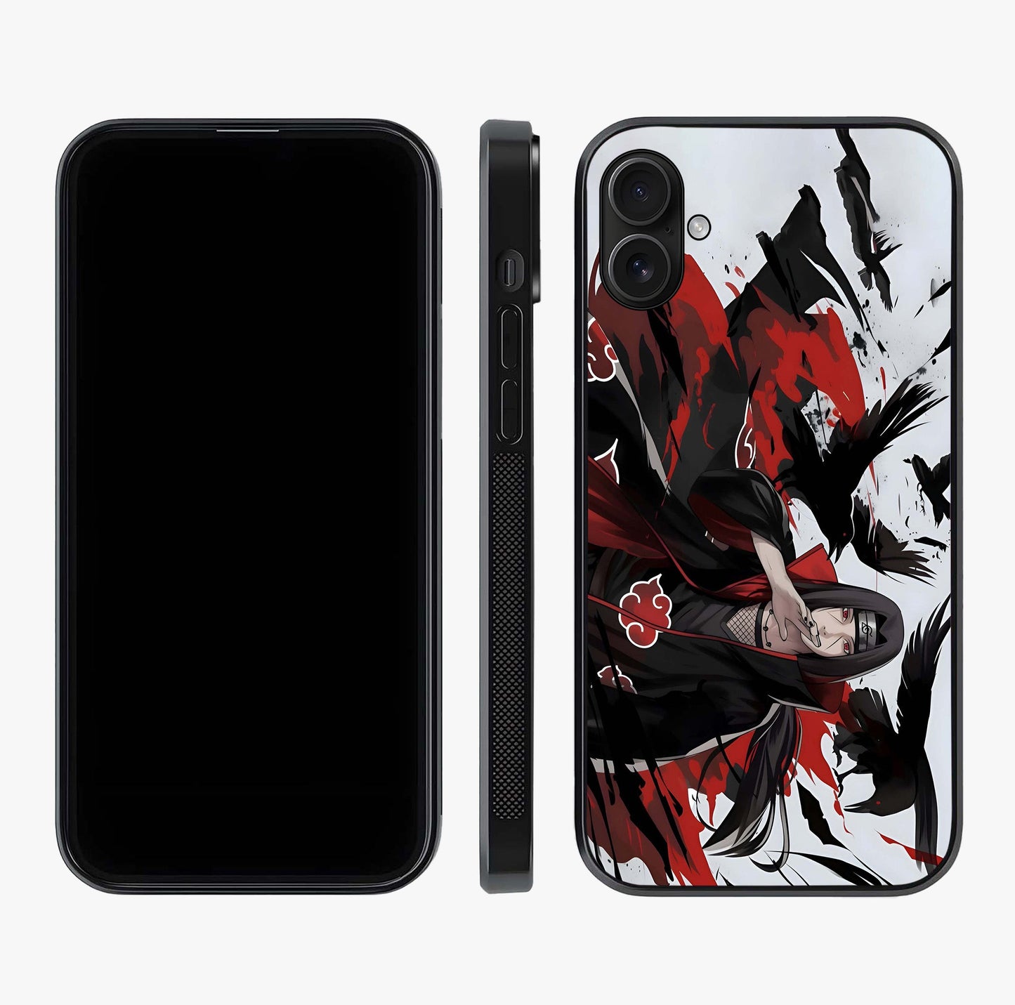 Crimson Crow Illusion Glass Case displayed upright for full design visibility and premium finish.
