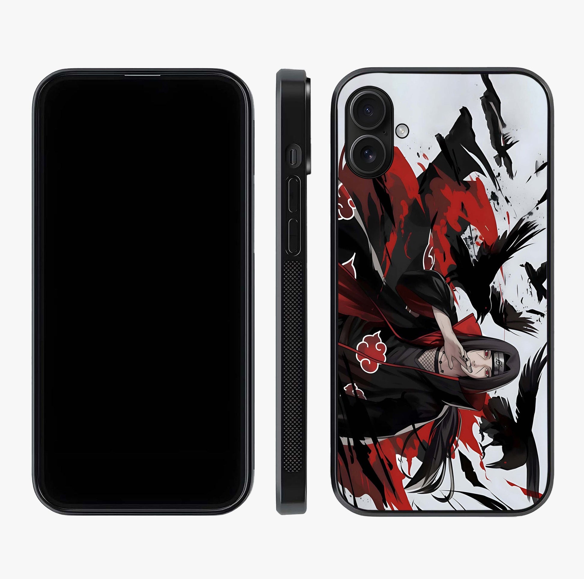 Crimson Crow Illusion Glass Case displayed upright for full design visibility and premium finish.