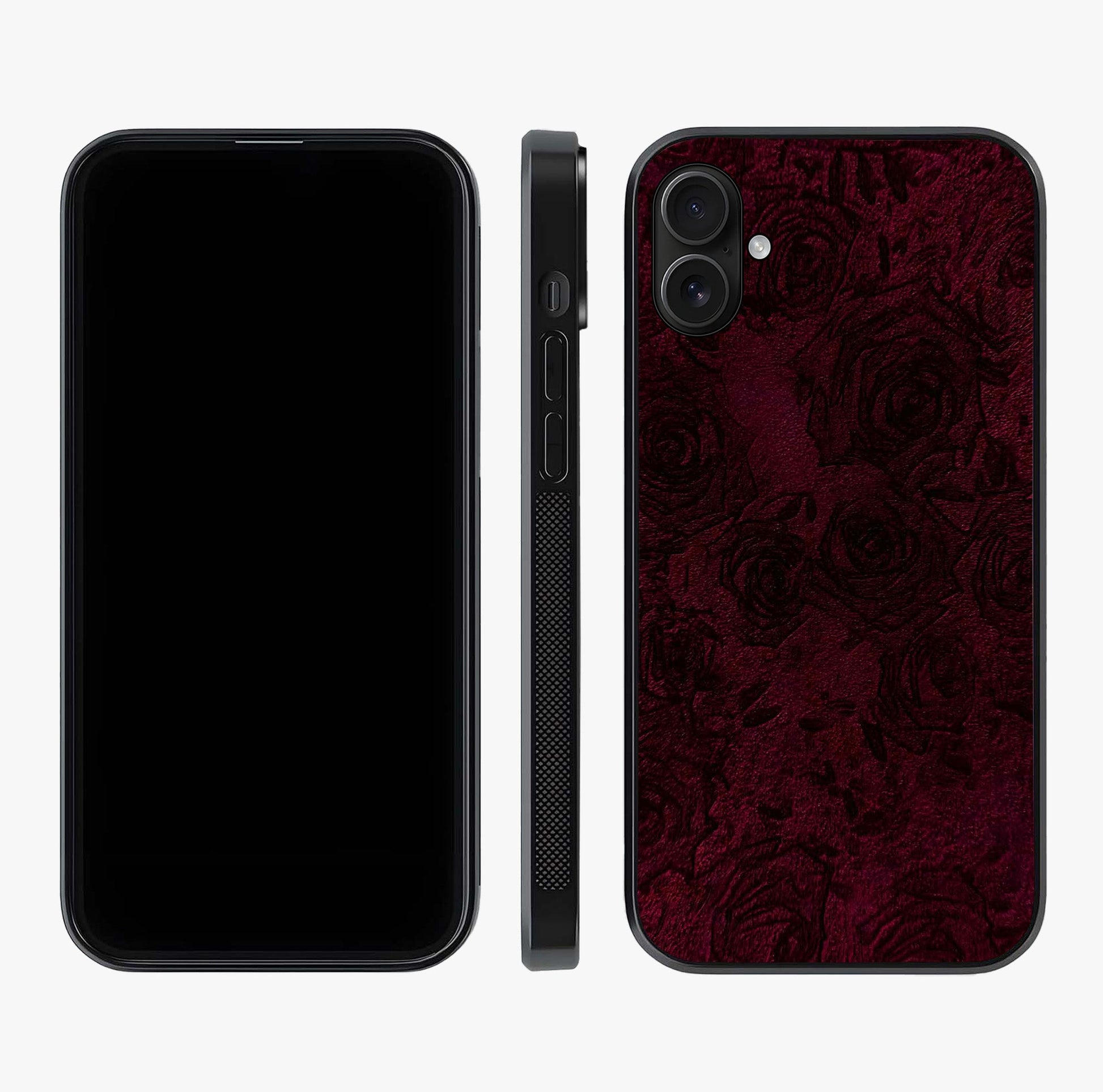 Crimson Fade Flow Glass Case displayed upright for full design visibility and premium finish.