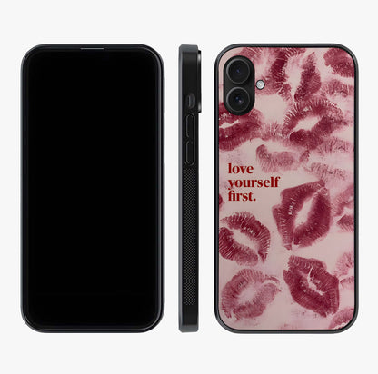 Crimson Kiss Love Glass Case displayed upright for full design visibility and premium finish.