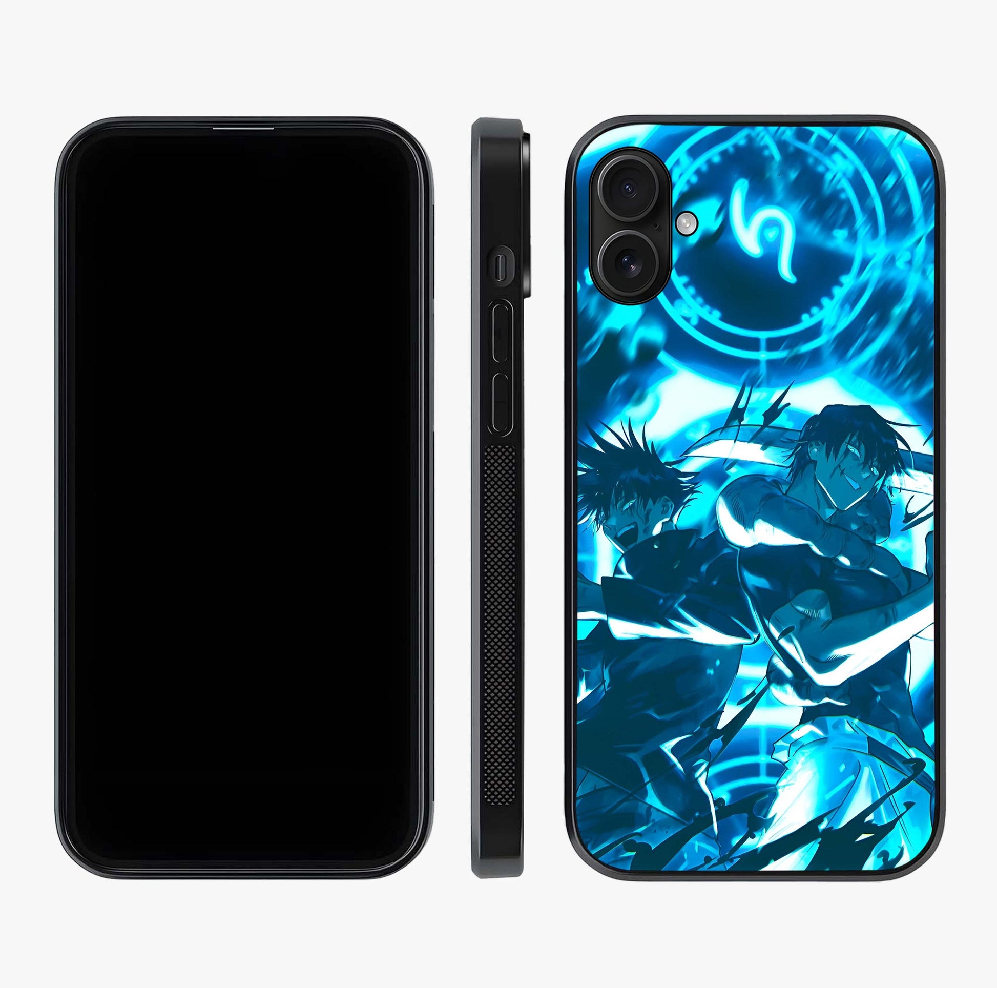 Cursed Energy Clash Glass Case displayed upright for full design visibility and premium finish.