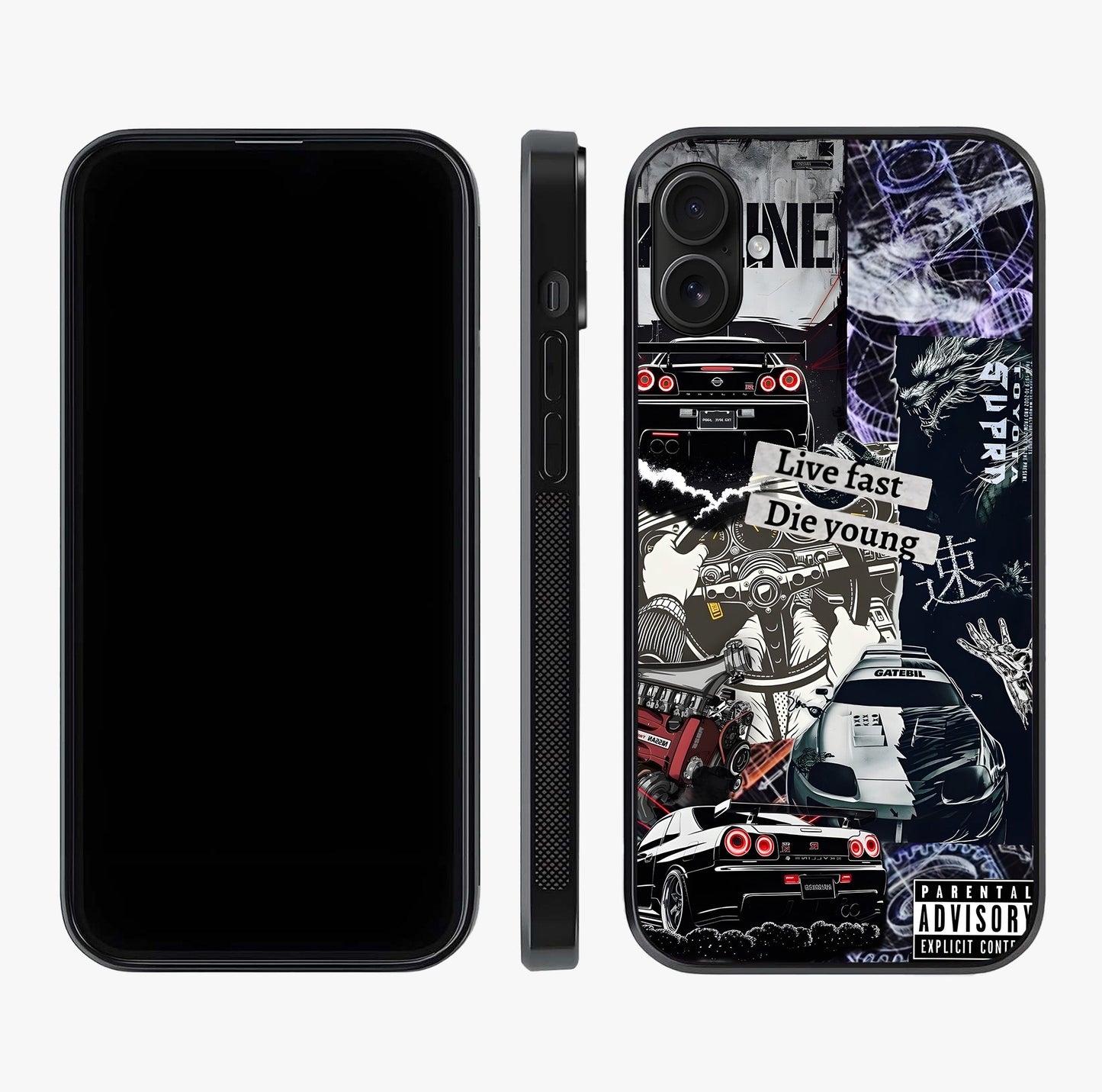 Die Young Glass Case displayed upright for full design visibility and premium finish.