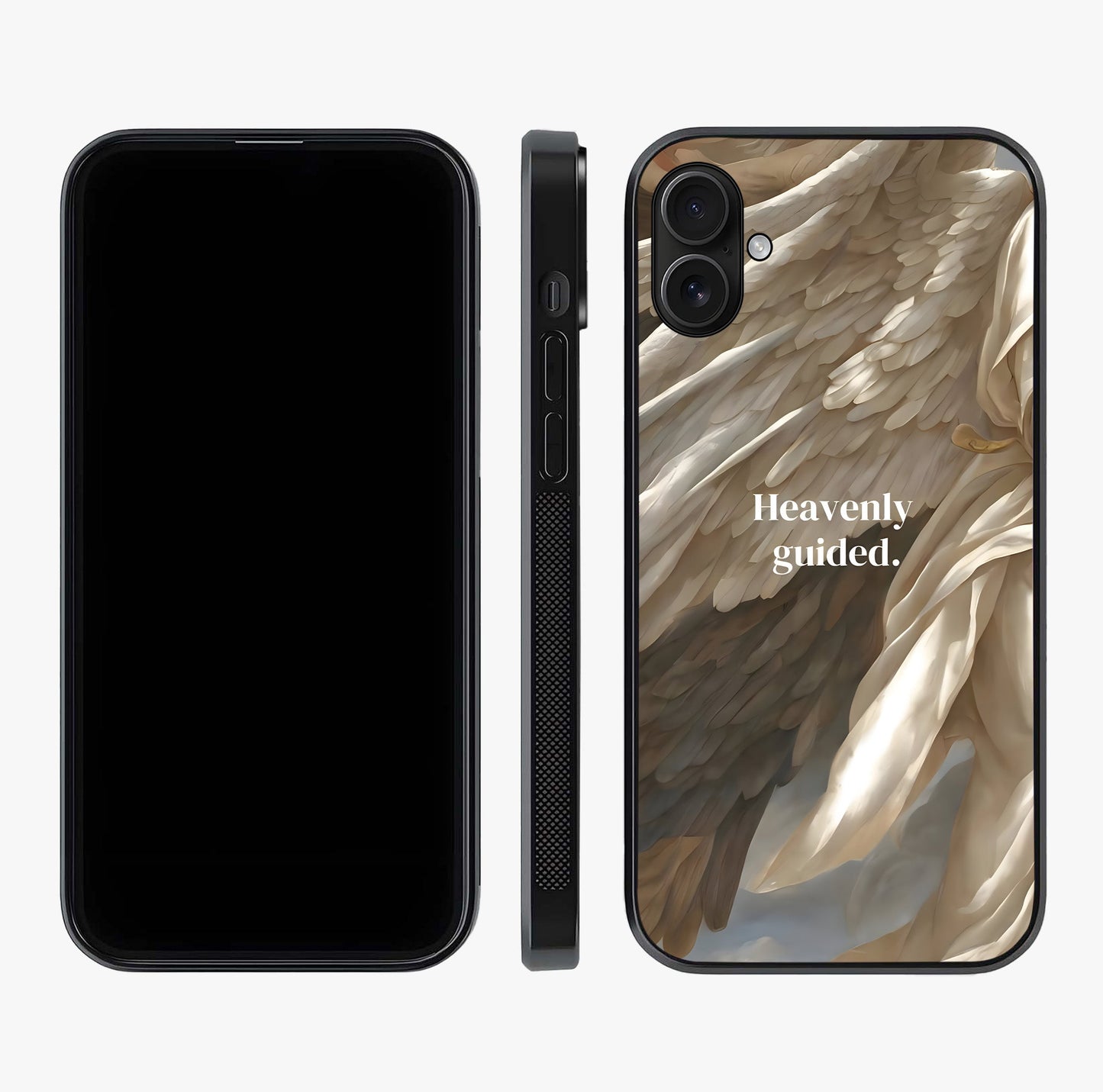 Divine Winged Grace Glass Case displayed upright for full design visibility and premium finish.