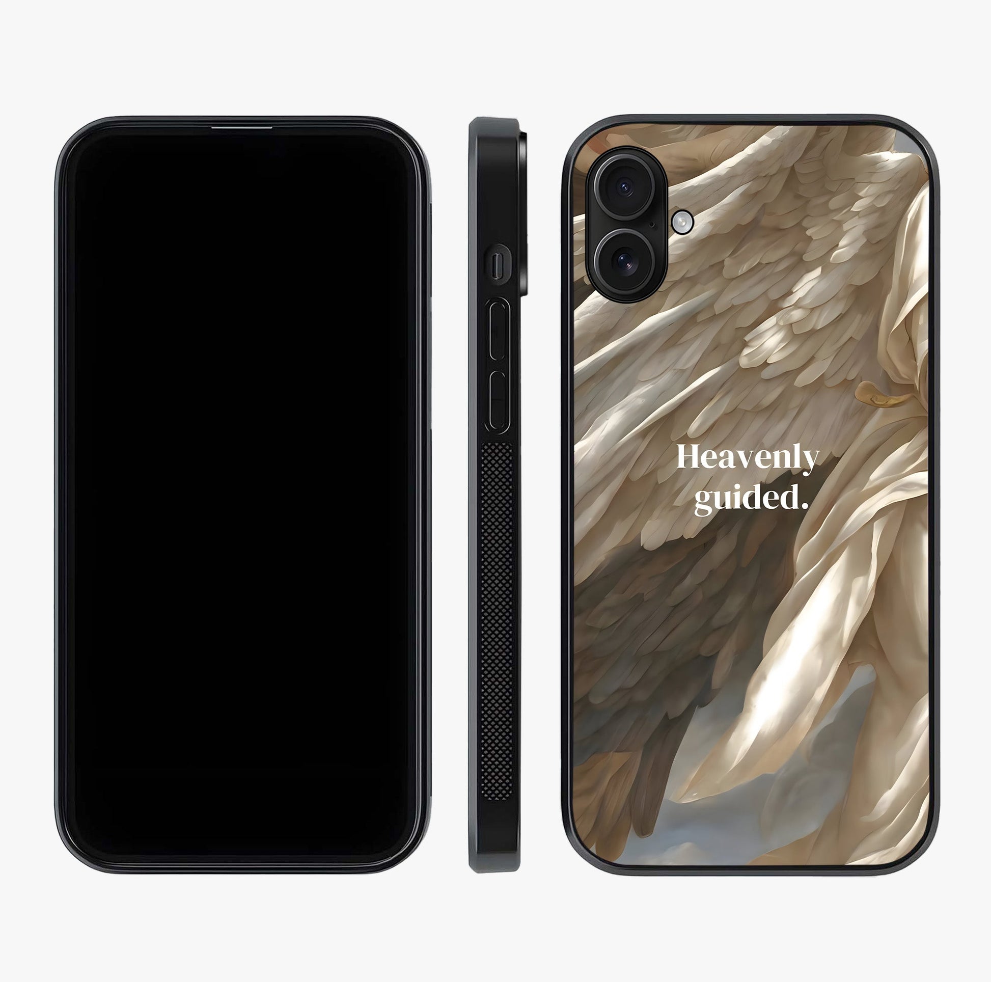 Divine Winged Grace Glass Case displayed upright for full design visibility and premium finish.