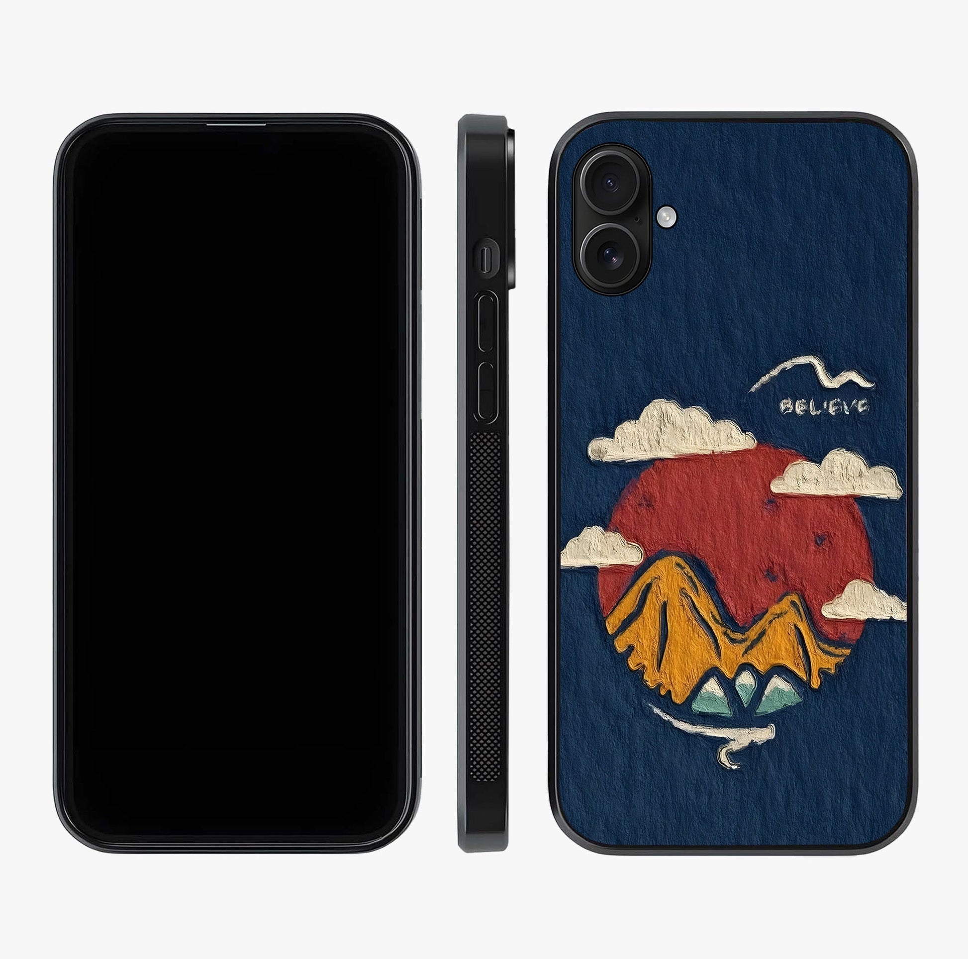 Dream Beyond Mountains Glass Case displayed upright for full design visibility and premium finish.
