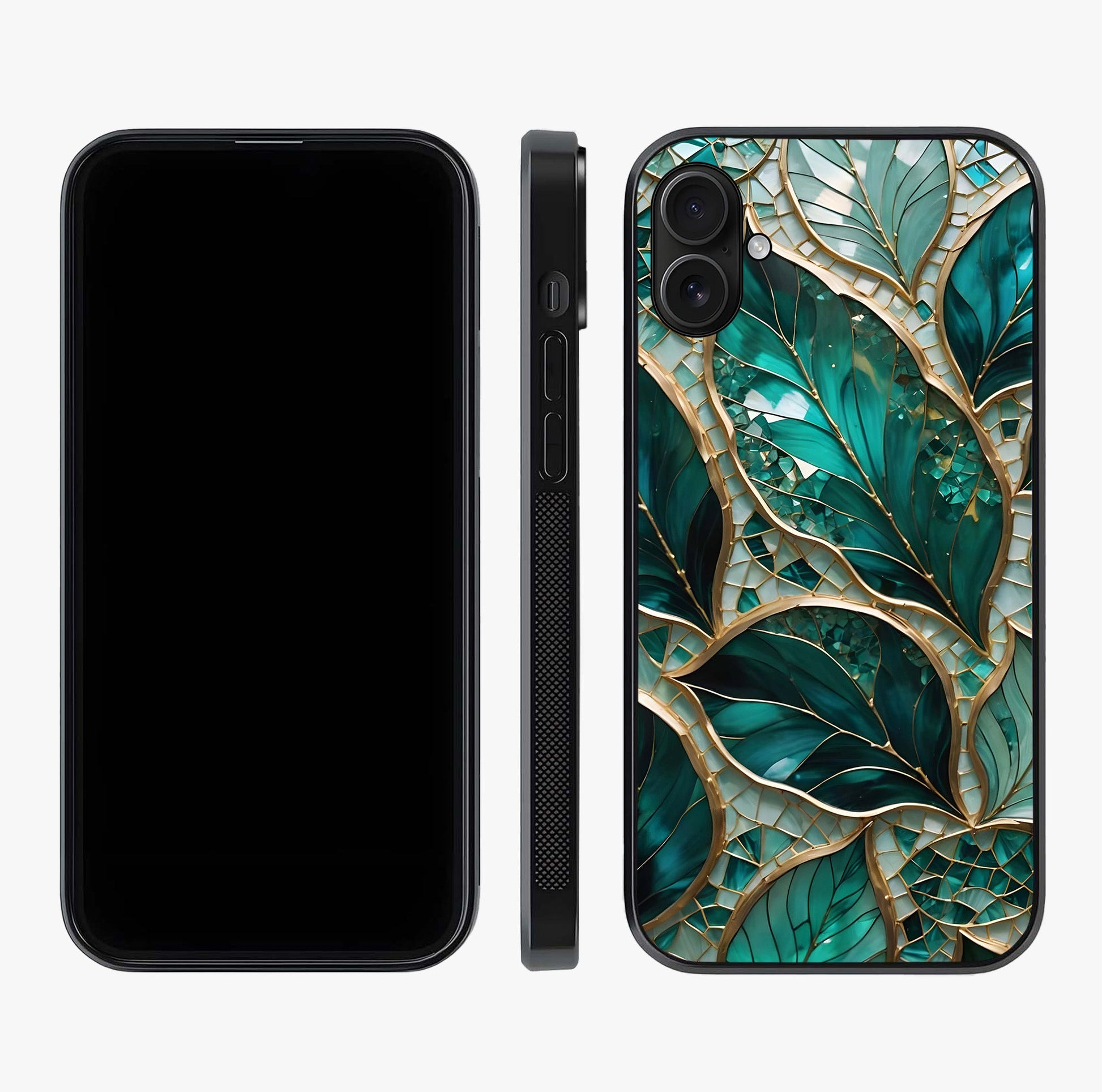 Emerald Leaf Glass Glass Case displayed upright for full design visibility and premium finish.