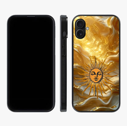 Eternal Golden Glow Glass Case displayed upright for full design visibility and premium finish.