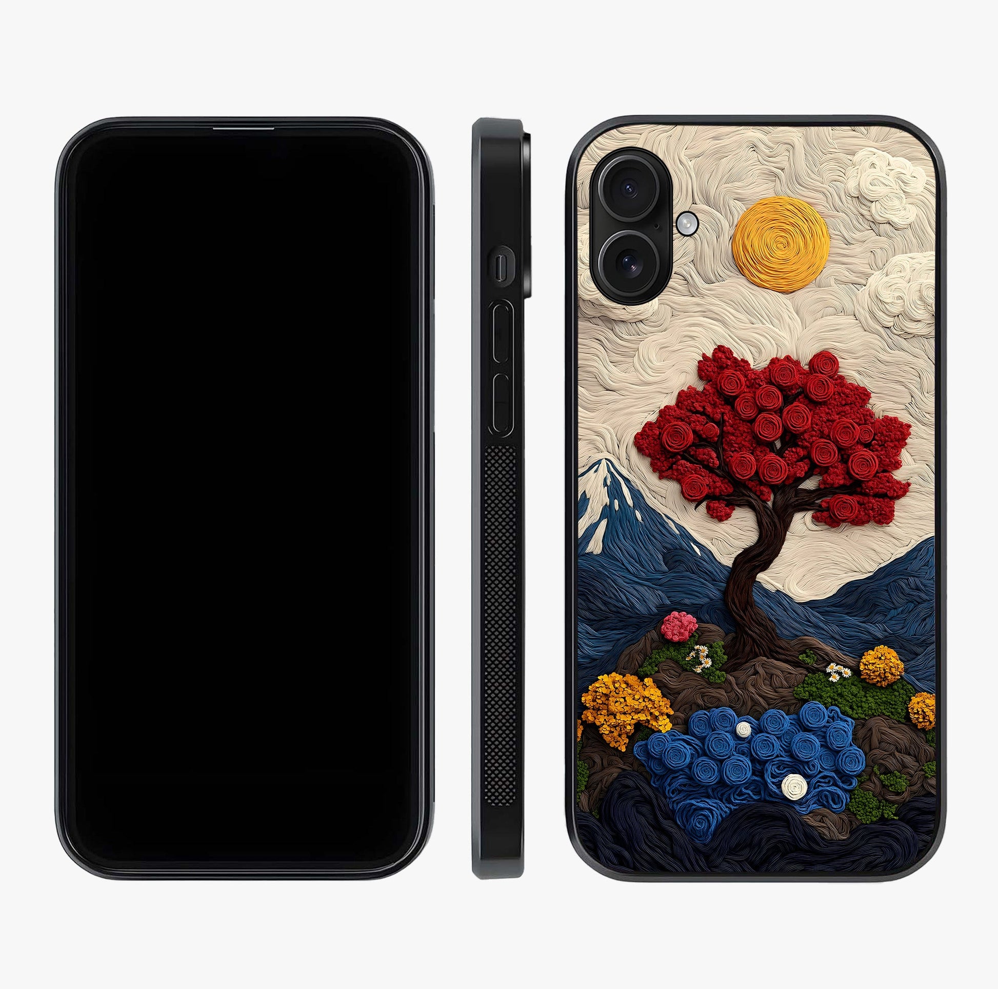 Eternal Nature Tapestry Glass Case displayed upright for full design visibility and premium finish.