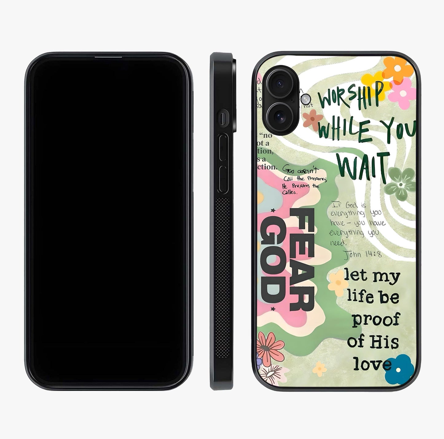 Faith Over Fear Glass Case displayed upright for full design visibility and premium finish.