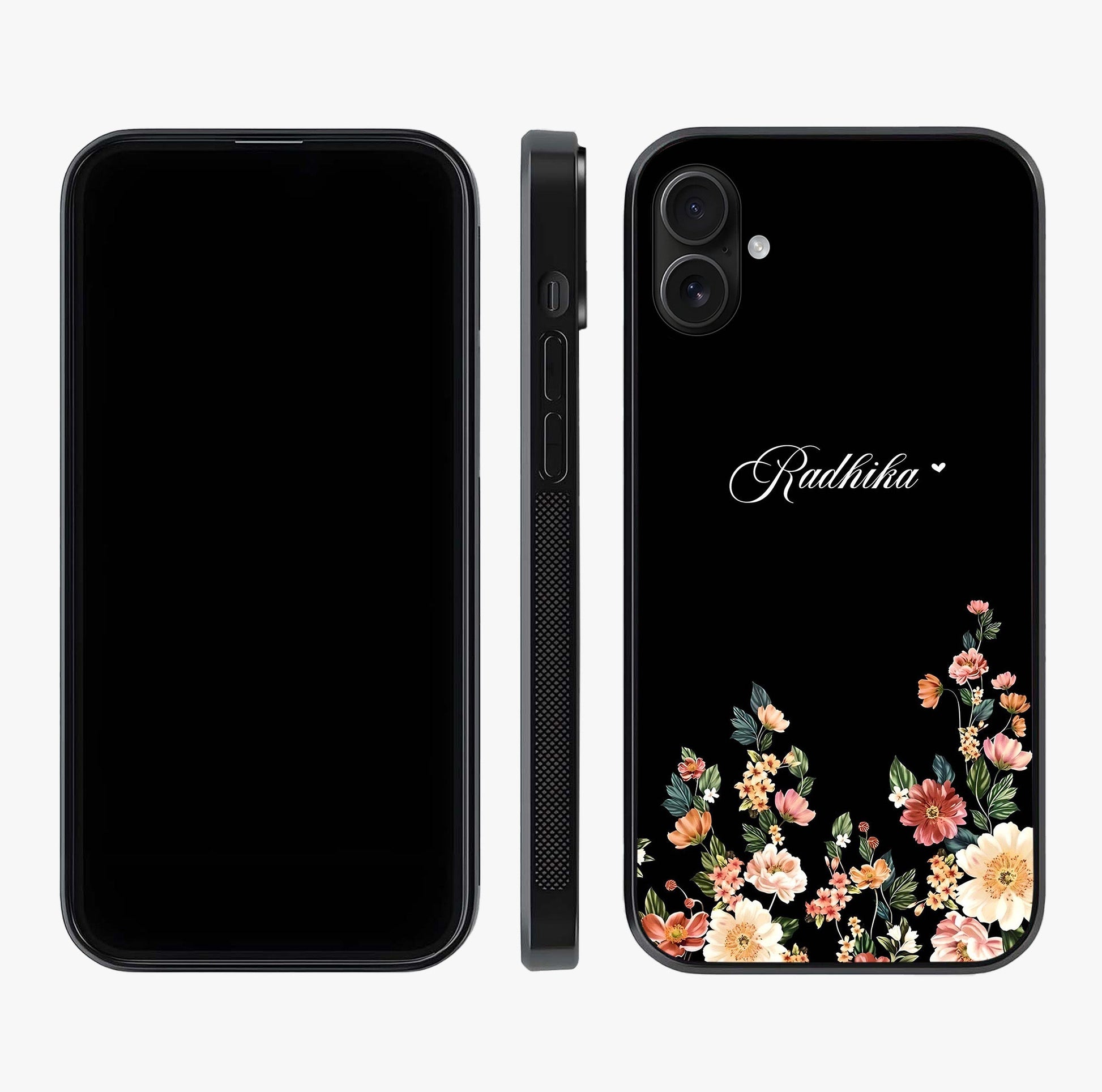 Floral Design With A Custom Personalized Name Glass Case displayed upright for full design visibility and premium finish.