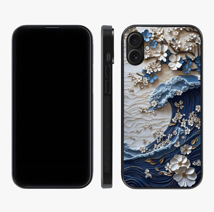Floral Wave Origami Glass Case displayed upright for full design visibility and premium finish.