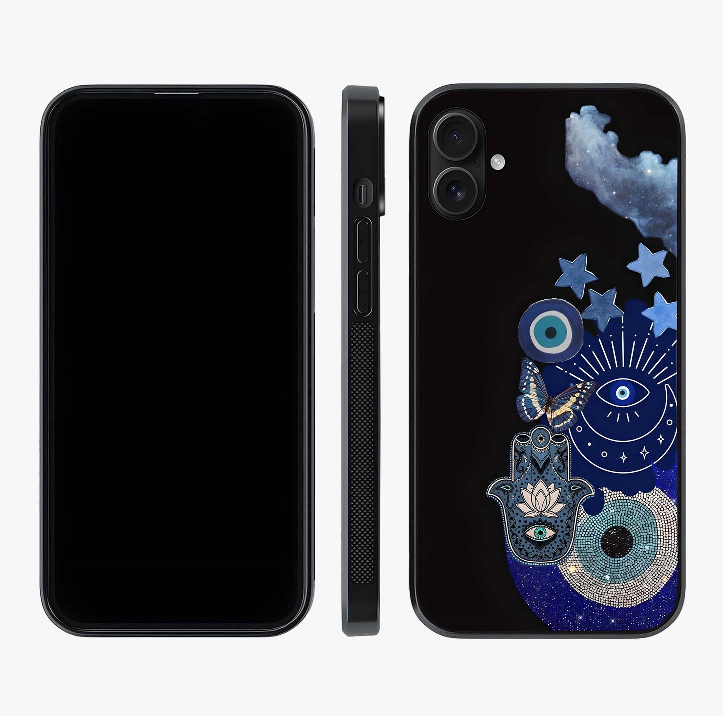 Galactic Charm Cluster Glass Case displayed upright for full design visibility and premium finish.