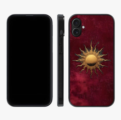 Gold Sun Blush Glass Case displayed upright for full design visibility and premium finish.