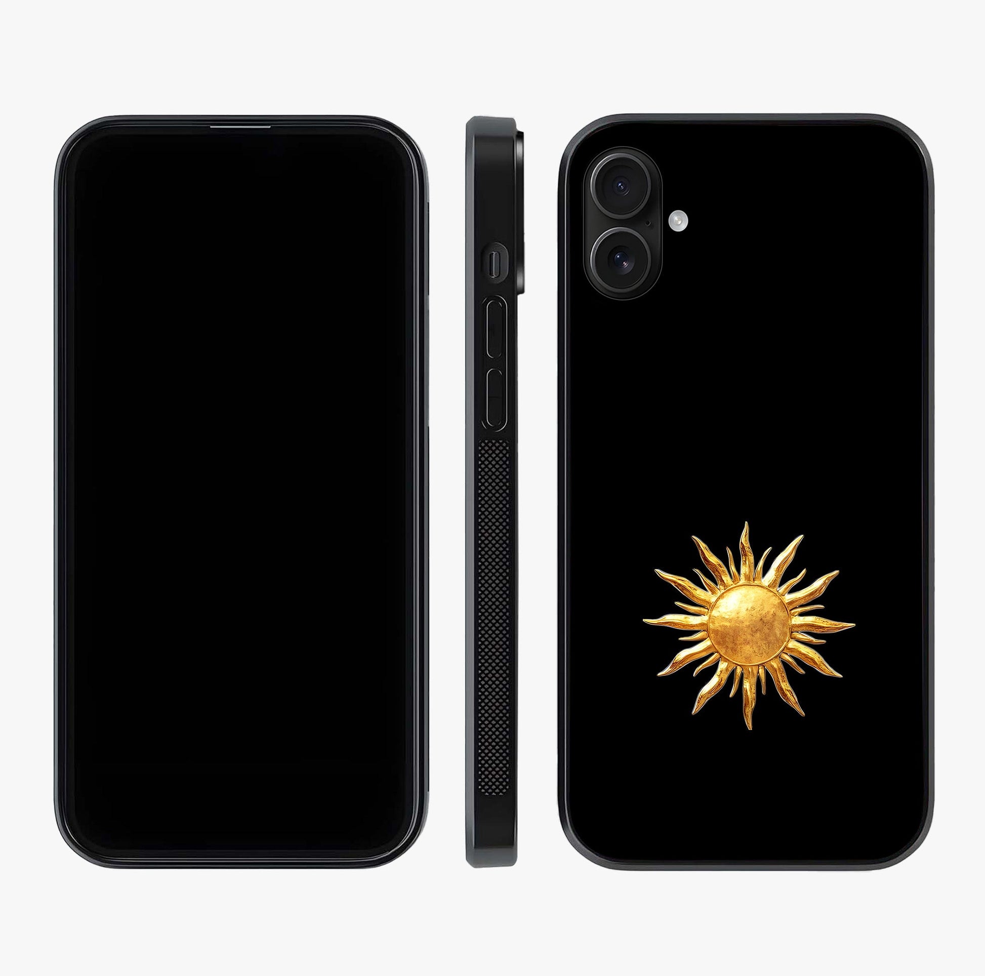 Golden Sun Minimalism Glass Case displayed upright for full design visibility and premium finish.