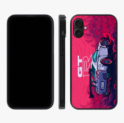 GT R Car Pattern Glass Case displayed upright for full design visibility and premium finish.