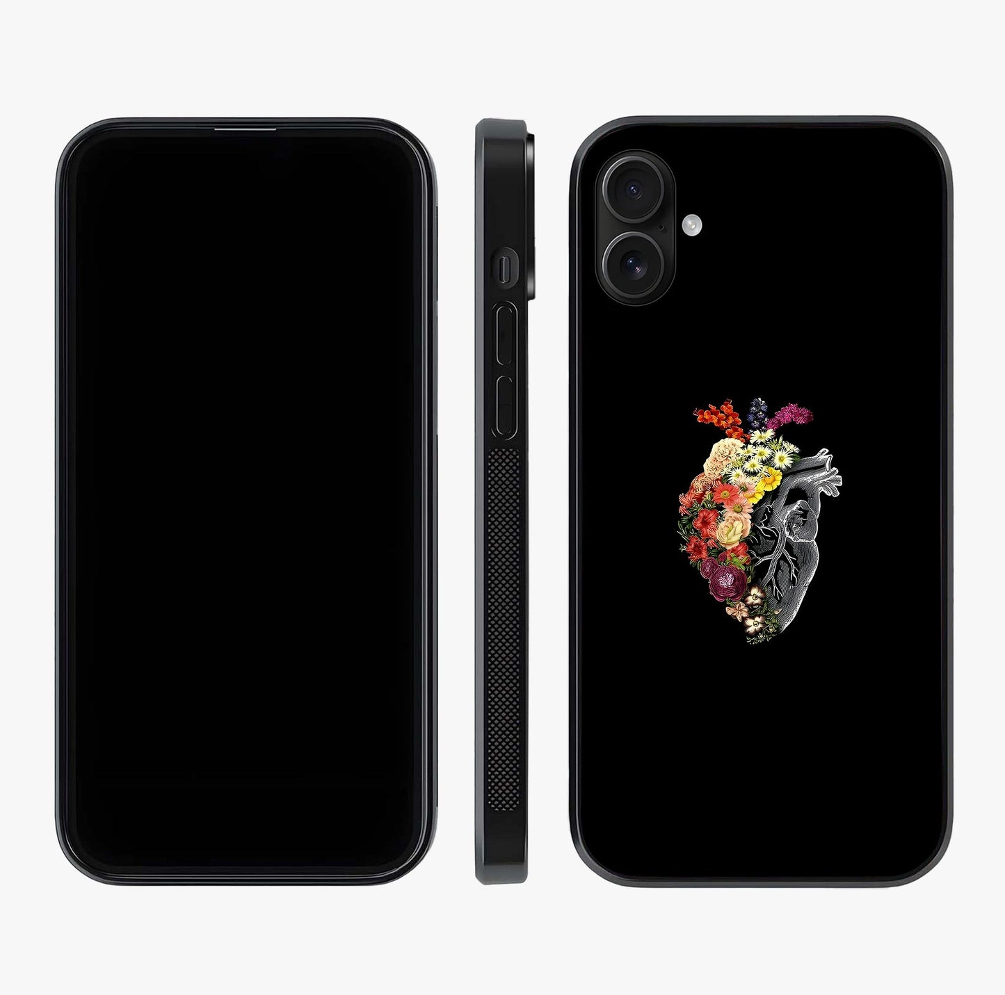 Heart With Flowers Glass Case displayed upright for full design visibility and premium finish.