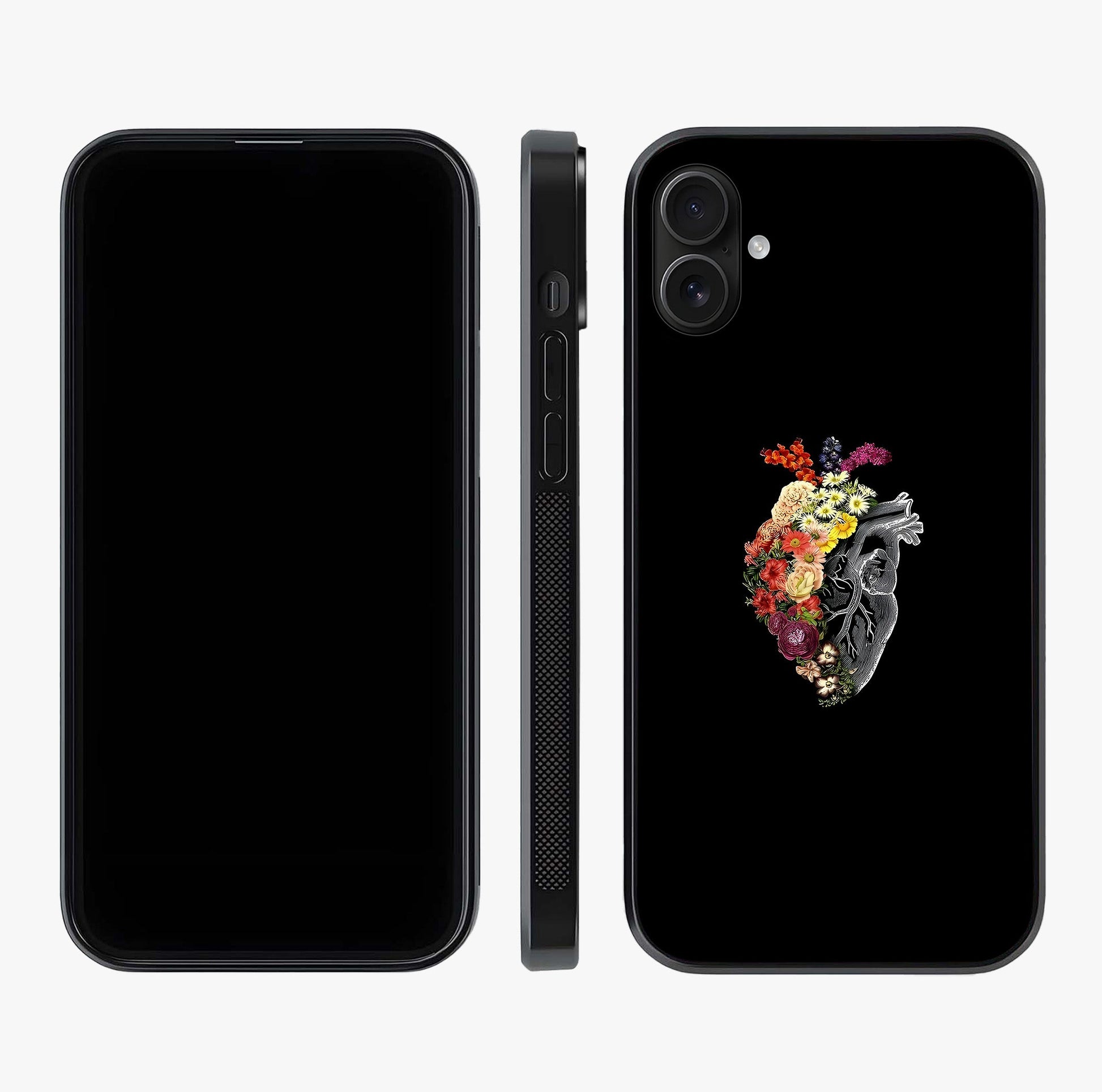 Heart With Flowers Glass Case displayed upright for full design visibility and premium finish.