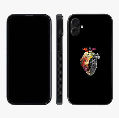 Heart With Flowers Glass Case displayed upright for full design visibility and premium finish.
