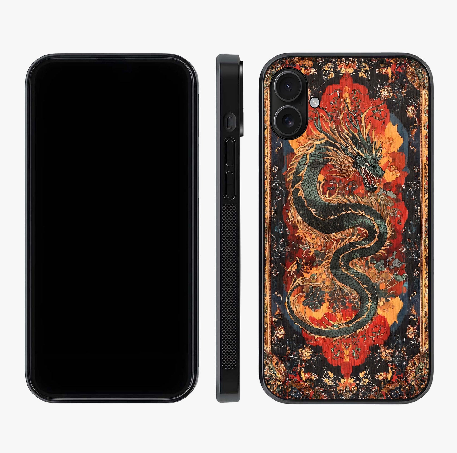 Inferno Dragon Soul Glass Case displayed upright for full design visibility and premium finish.