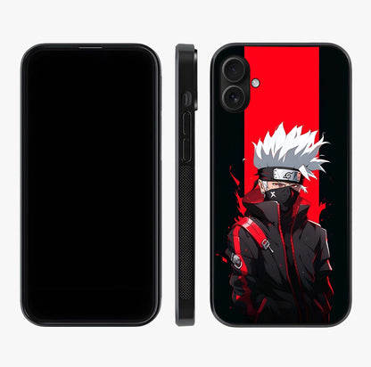 Kakashi Scarlet Shadow Glass Case displayed upright for full design visibility and premium finish.