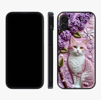 Lavender Cat Whimsy Glass Case displayed upright for full design visibility and premium finish.
