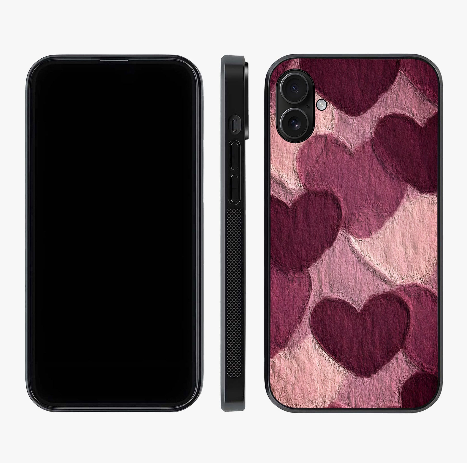 Layered Paper Hearts Glass Case displayed upright for full design visibility and premium finish.