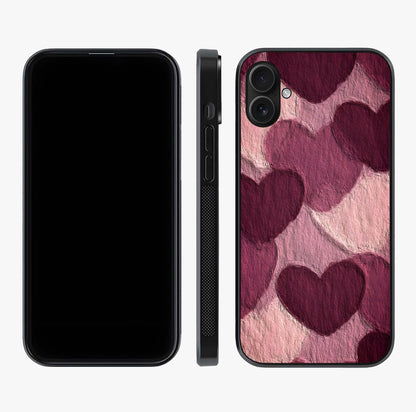 Layered Paper Hearts Glass Case displayed upright for full design visibility and premium finish.