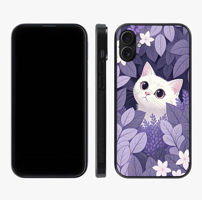 Lilac Hide Peek Cat Glass Case displayed upright for full design visibility and premium finish.