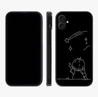 Line Art Girl With Shooting Stars Glass Case displayed upright for full design visibility and premium finish.