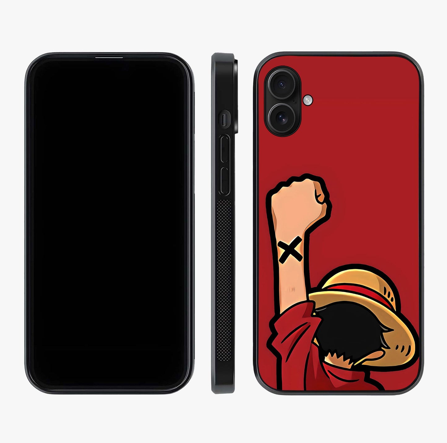 Luffy X Spirit Glass Case displayed upright for full design visibility and premium finish.