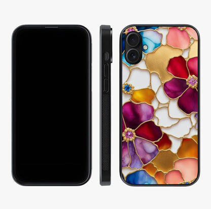 Marble Flower Pattern Glass Case displayed upright for full design visibility and premium finish.