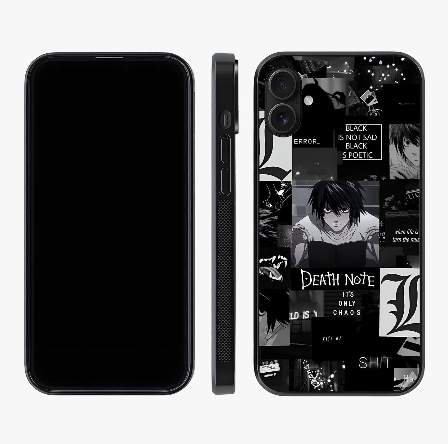 Midnight Chaos Mind Glass Case displayed upright for full design visibility and premium finish.