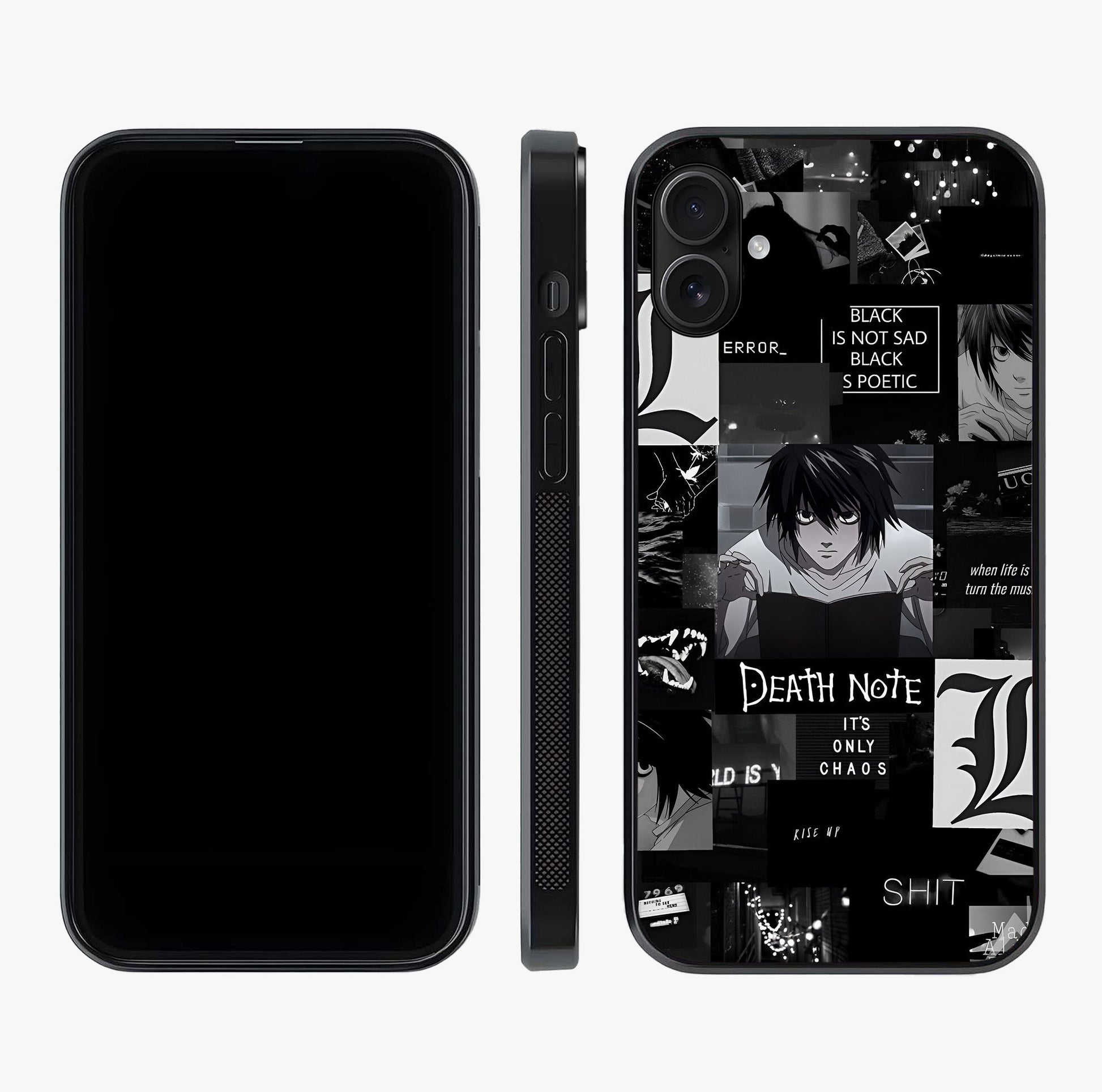 Midnight Chaos Mind Glass Case displayed upright for full design visibility and premium finish.