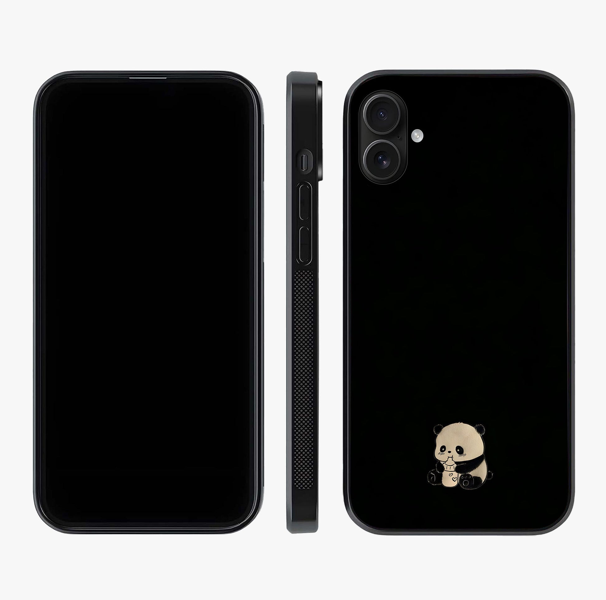 Midnight Panda Love Glass Case displayed upright for full design visibility and premium finish.