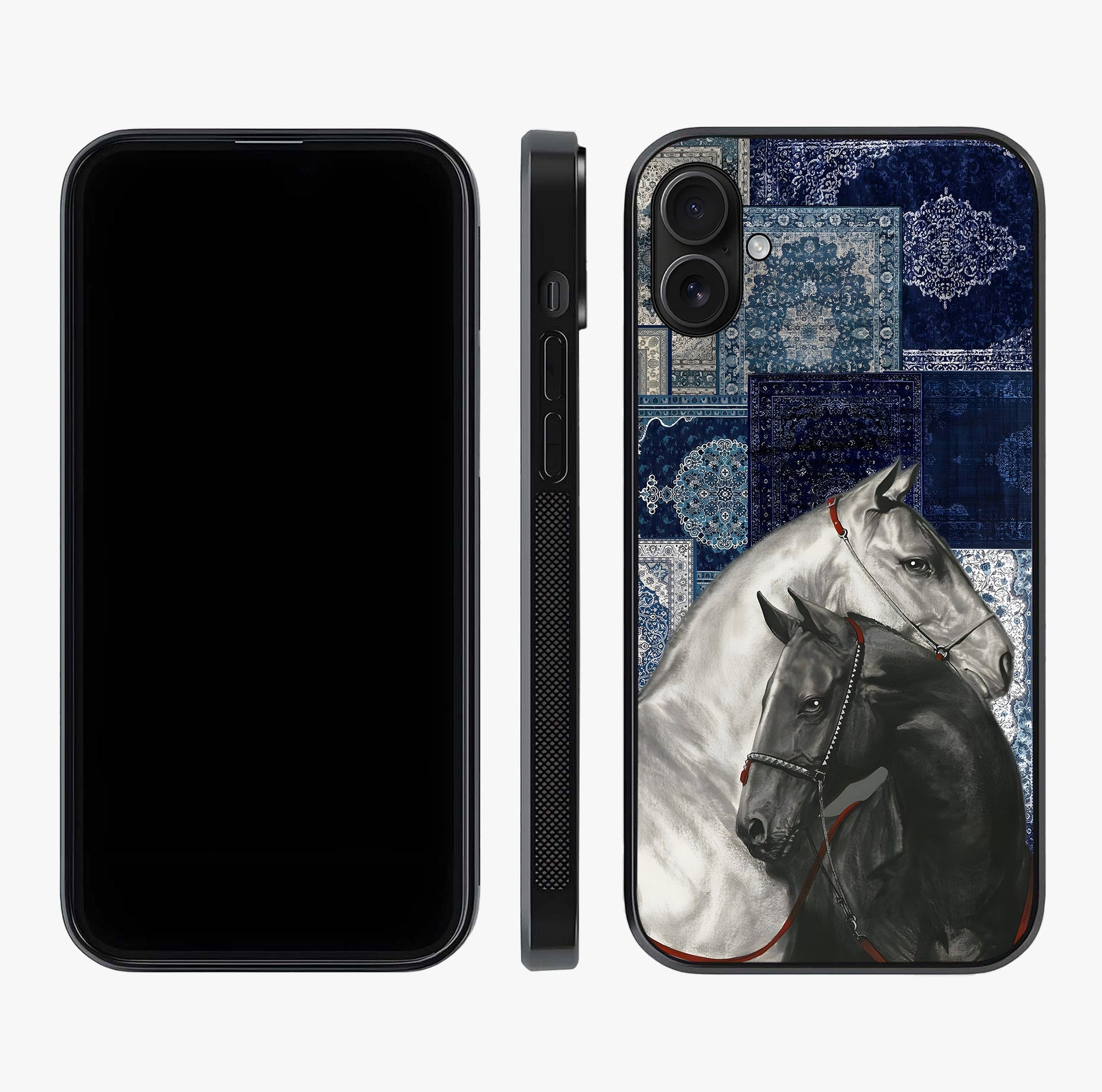 Midnight Stallion Blues Glass Case displayed upright for full design visibility and premium finish.