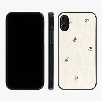 Minimal Petal Whispers Glass Case displayed upright for full design visibility and premium finish.