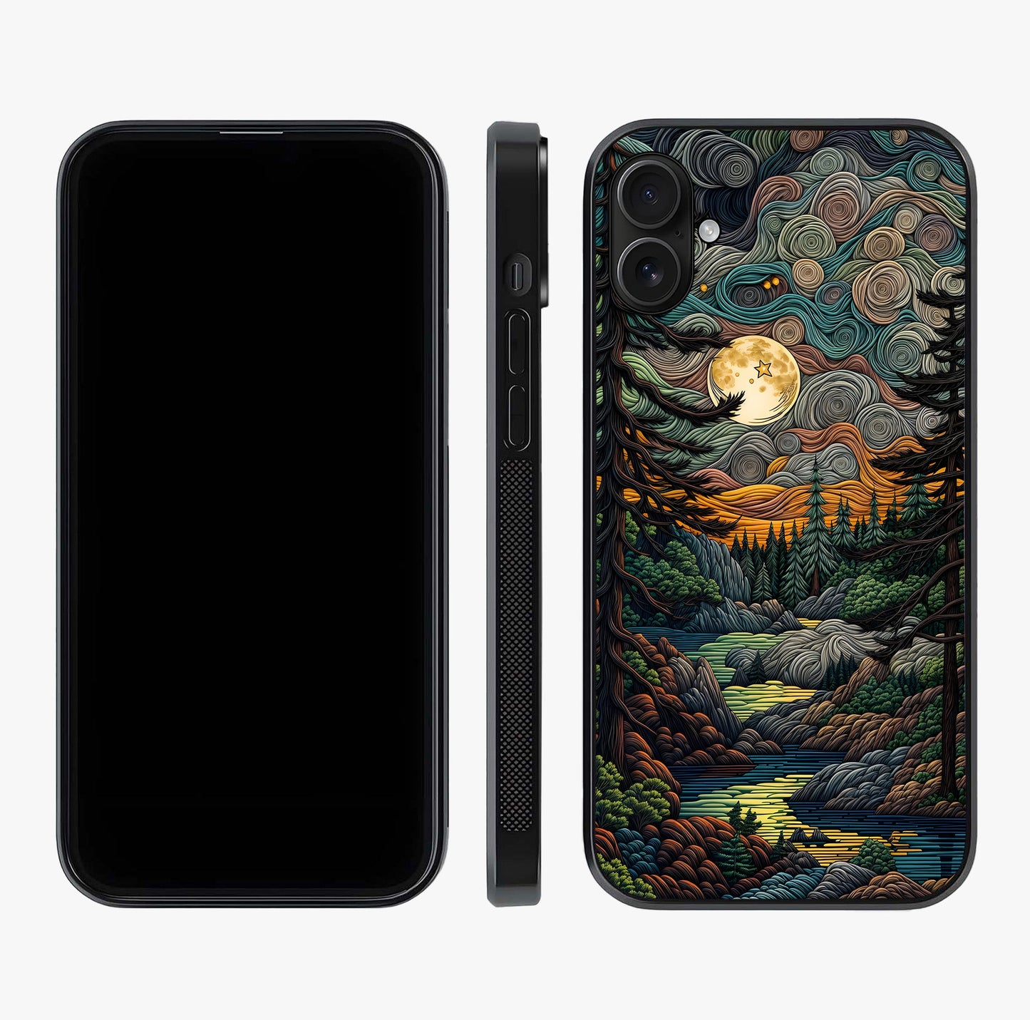Moonlight Forest Dream Glass Case displayed upright for full design visibility and premium finish.